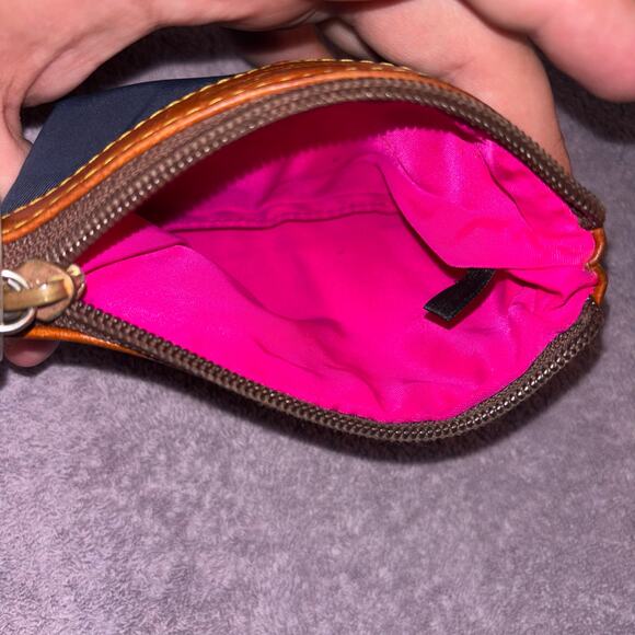 Dooney & Bourke Vintage Mini Coin Pouch – Navy & Brown Leather Trim - Picture 4 of 4